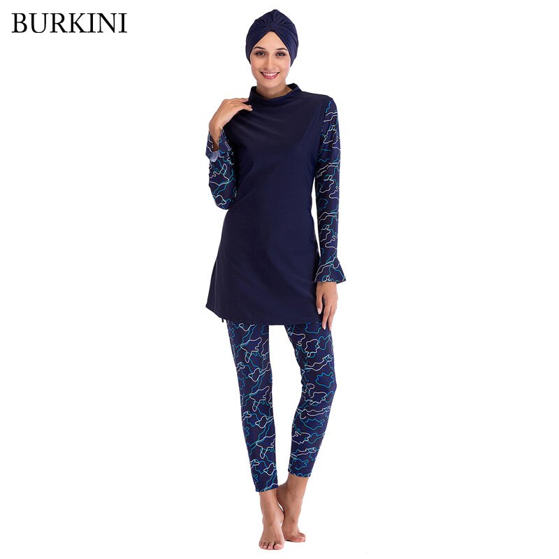 Women Plus Size Muslim Swimwear Modest Full Cover Long Sleeve Swimsuit Islamic Hijab Islam Burkinis Wear Bathing Suit