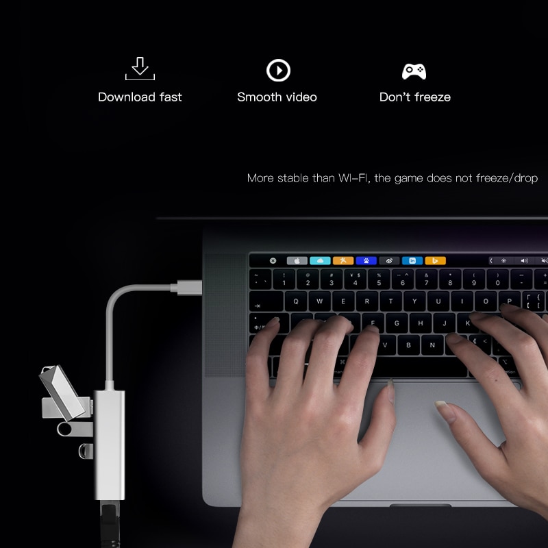 Usb c etherne  rj45 lan adapter usb type c naar usb 3.0 hub 100/1000 netwerkkaart voor macbook pro samsung  s9/s8/ note 9 usb etherne