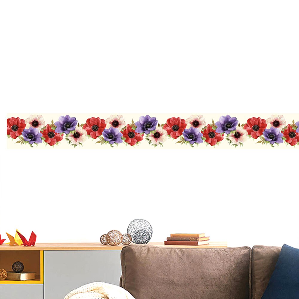 1PC Floral Pattern Wallpaper Border Sticker Waistline Wall Sticker Waterproof Self-Adhesive Border Decal for Home Bathr