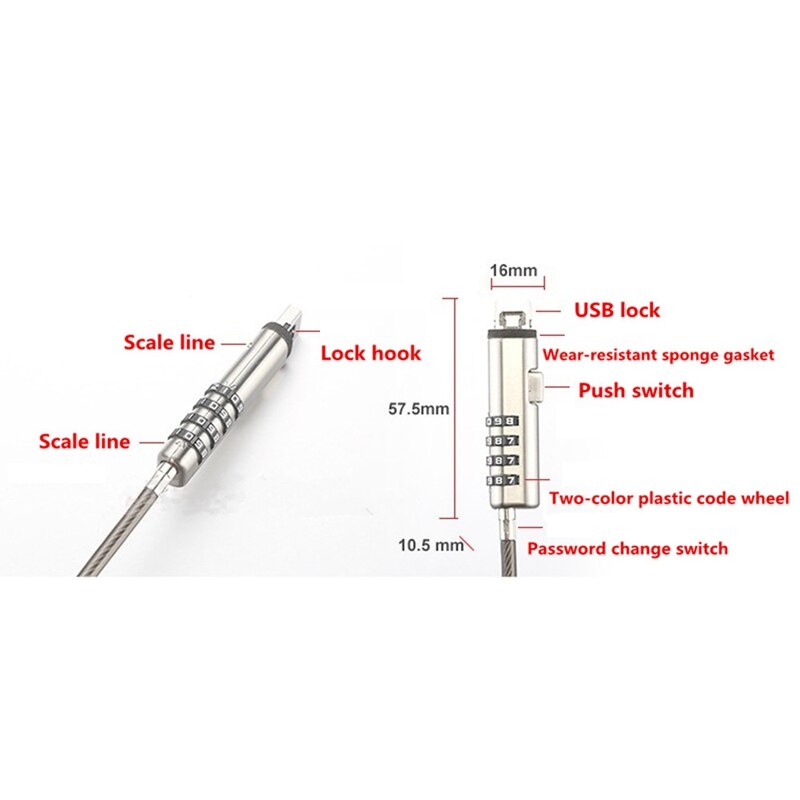 4 digitale Universal Lock USB Laptop Sicherheit Kabel Lock für Computer