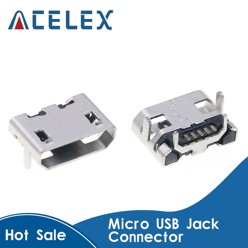 10 stk mikro usb 5 pin b type hunstik til mobiltelefon mikro usb jack stik 5 pin ladestik 4- pin dip