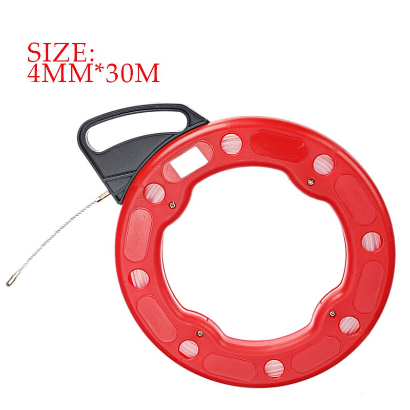 Carrete de cinta de pescar de fibra de vidrio, conducto de nailon de fibra de vidrio, rojo, 15-30M, 4mm, Cable de tracción, herramienta de pesca: 30M