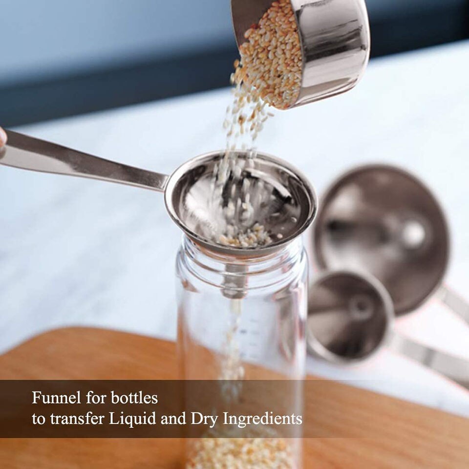 Embudos de Metal para botellas de llenado, conjunto de embudo de cocina de acero inoxidable para transferencia de aceites líquidos, especias, ingredientes secos