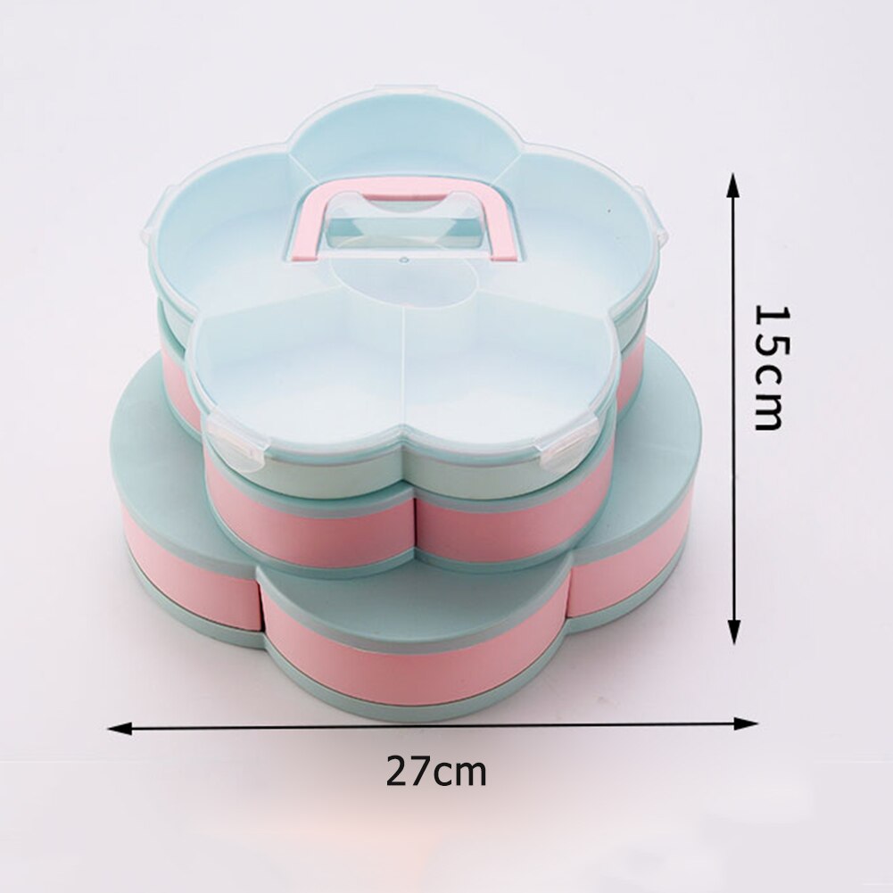 Petal-Shape Rotating Snack Candy Tray Storage Case Three-deck Organizer Box
