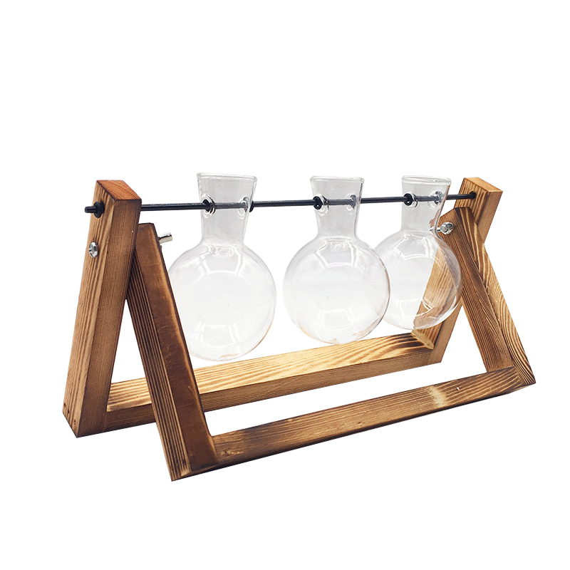 Terrario hidropónico para plantas, florero transparente con marco de madera, decoración de mesa de vidrio, planta de bonsái, decoración de flores: 28.5x16cm