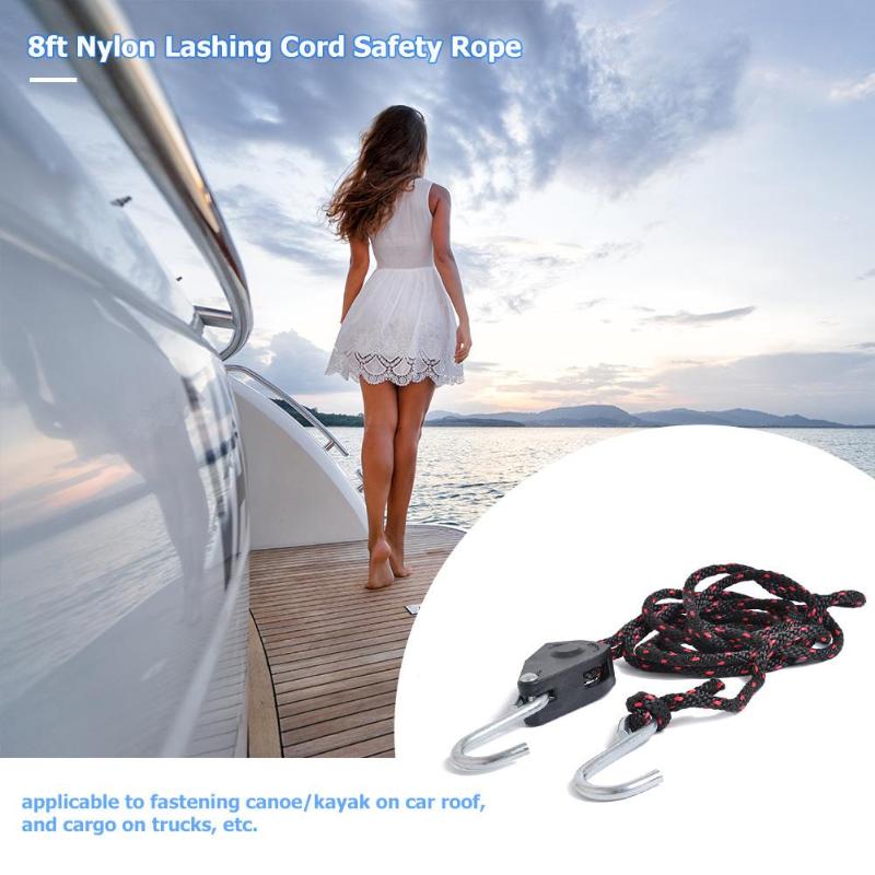 8ft Nylon Lashing Cord Safety Rope w/ Hooks for Car Roof Kayak Truck Cargo