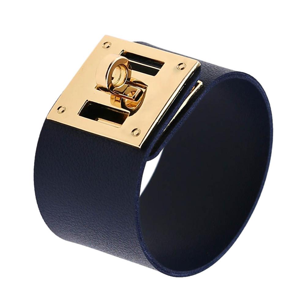 Kmvexo gótico couro do plutônio pulseiras mulheres jóias harajuku fivela de metal ampla pulseira punk pulseiras homme masculino festa jóias presentes: Dark Blue