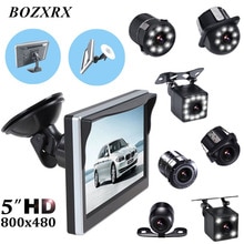 BOZXRX Auto Parkeerhulp met Rubber Vacuüm Cup Beugel 5 inch Rear View Monitor + Auto Omkeren Achteruitkijkspiegel Backup Camera
