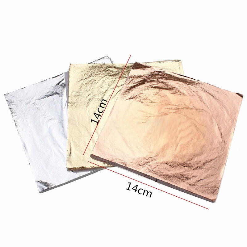 100Pcs 14X14Cm Art Craft Papier Imitatie Gold Sliver Koperen Blad Bladeren Vellen Folie Papier Voor Vergulden diy Ambacht Decoratie