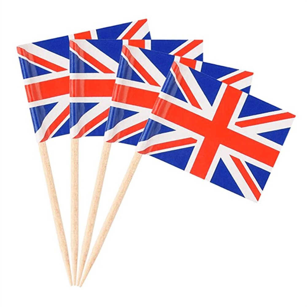 100pcs Union Jack Cocktail Sticks Cupcake Toppers Queens Jubillee Party Table Decoration Household Fruit Stick