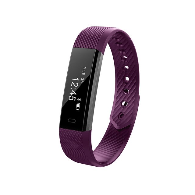 ID115 Banda Intelligente Contapassi Braccialetto Fitness SmartBand Allarme Orologio di Vibrazione Wristband pk ID107 fit bit miband2 Orologio Cuore: purple