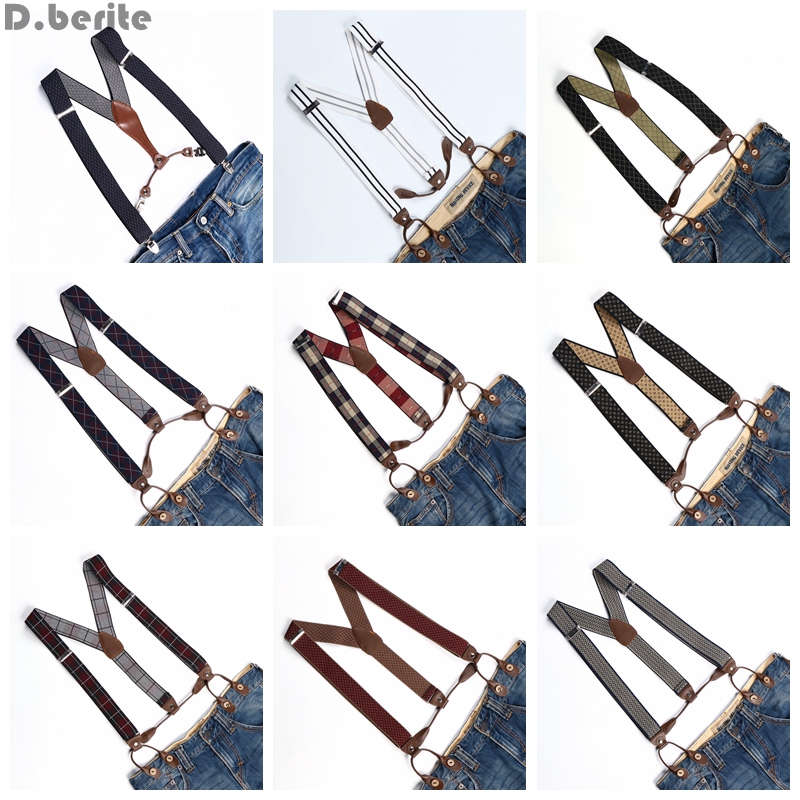 Mænd kvinder justerbare knapper stil bælte elastiske seler unisex stribet plaid blomsterbøjler 3.5cm bredde  bd763-bd776