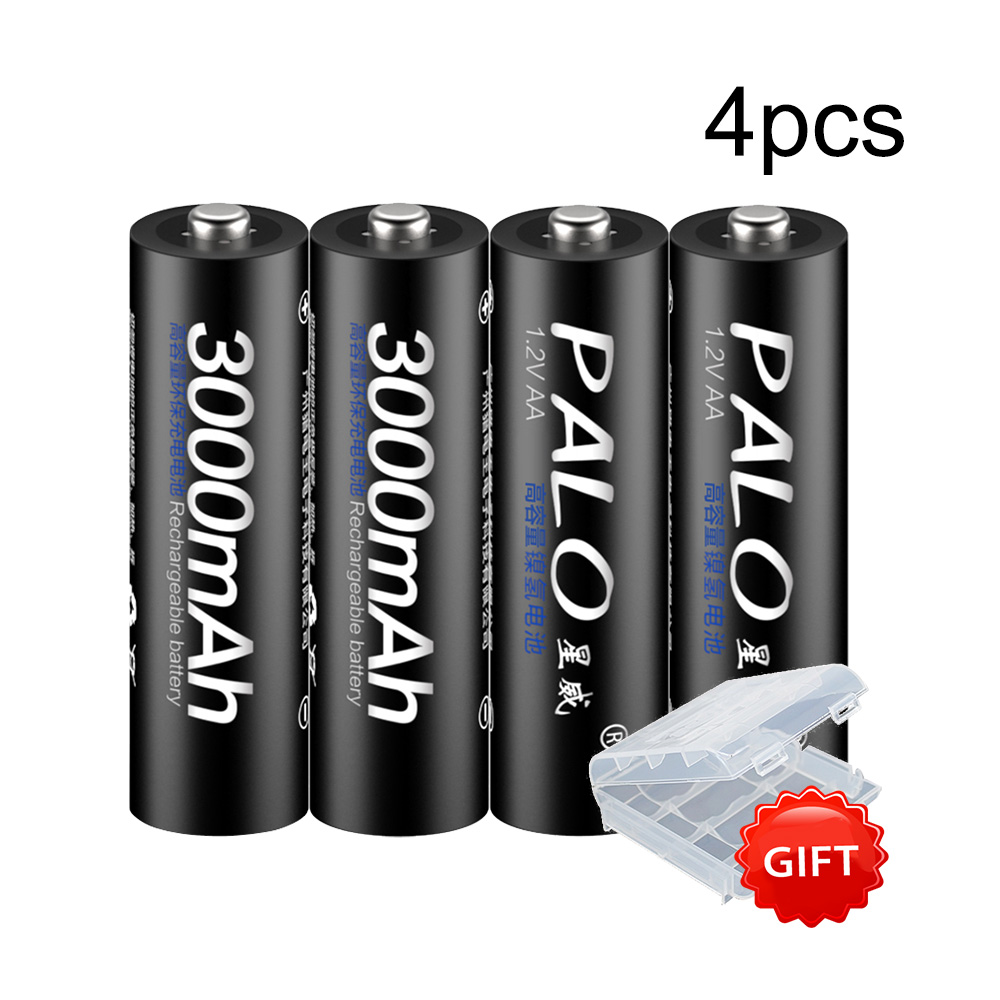 PALO LCD smart AA battery charger for AA AAA rechargeable battery +1.2V NI-MH 3000mAh AA rechargeable batteries for camera toy: 4pcs AA