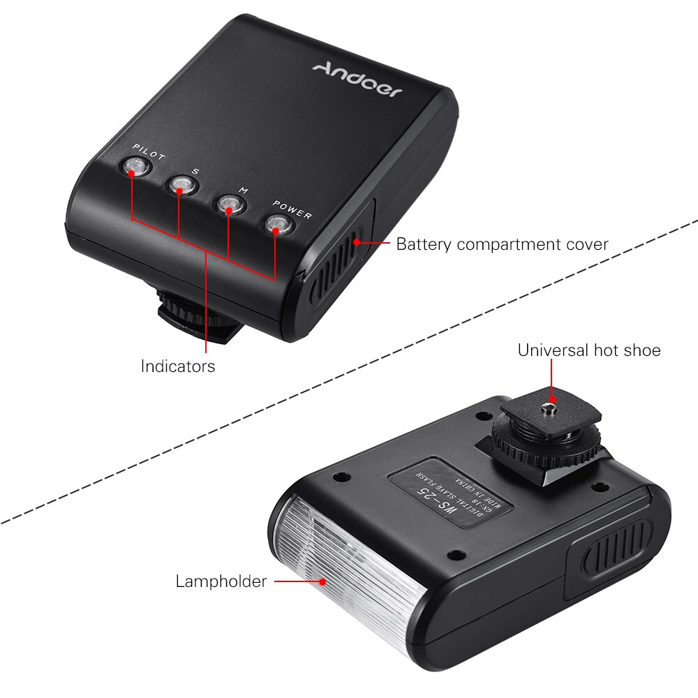 Andoer WS-25 Mini Digital-Sklave-Blitz Speedlite für Kanon Nikon Pentax Sony a7 nex6 HX50 A99 Blitz Speedlite w/ heißer Schuh GN18