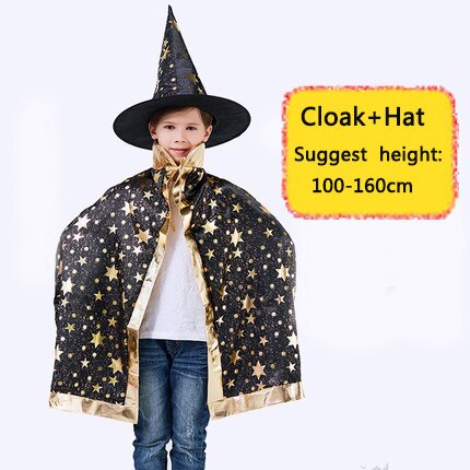 Børn halloween kostume troldmand heks kappe hat hat sæt børn jul fest cosplay kappe fødselsdags fest forsyninger: S1 kappe kappe