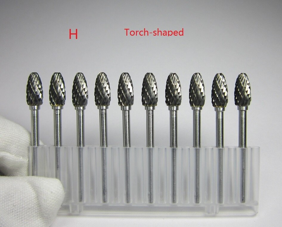 10 pièces tige 3mm tête 6mm carbure de tungstène fraises rotatives fichiers CNC moules accessoires pour le travail des métaux polissage meuleuse électrique: H shape