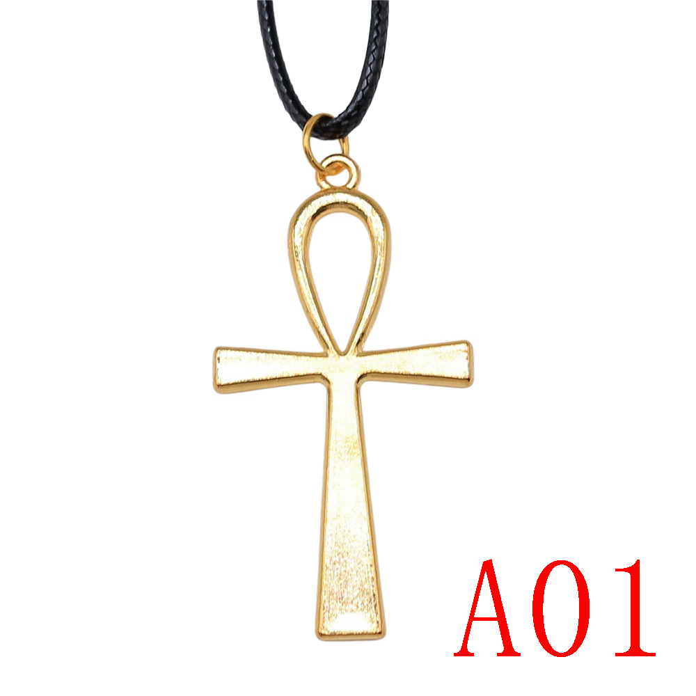 Collana con ciondolo a croce Ankh per gioielli moda donna regalo: 1pcs-A01-52x28mm