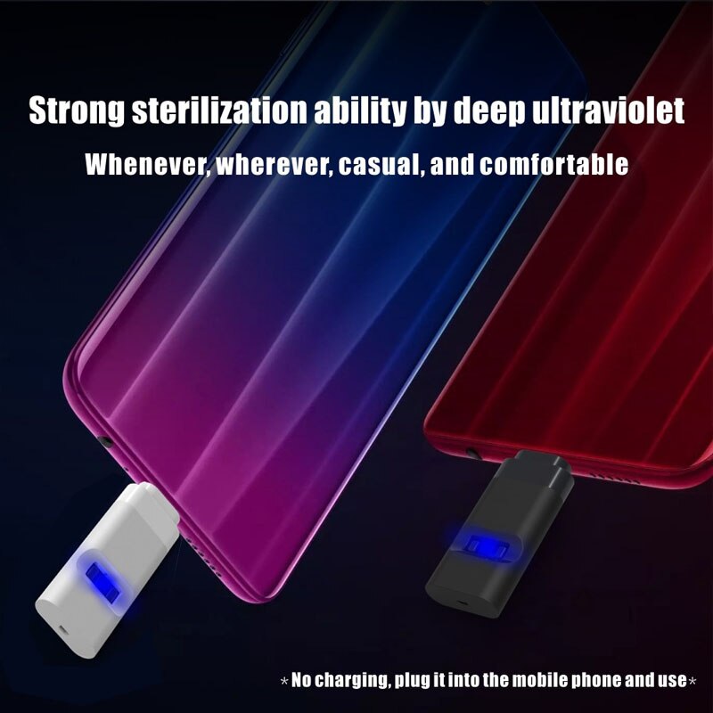 Mini telefon uvc sterilisator lys bakteriedræbende lampe til iphone android bakteriedræbende ultraviolet sterilisering lys dræb mide virus