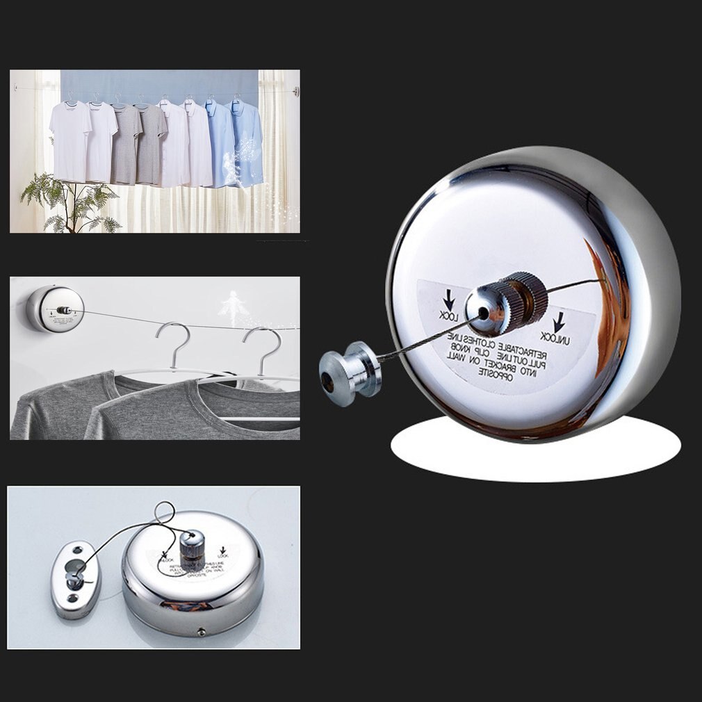 2.8m Portable drying rack 304 Stainless Steel Household Non-perforated Retractable Plastic Nylon Rope Wall-mounted Clothesline