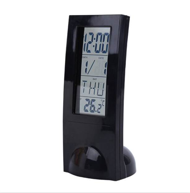 Alarm clock digital display transparent LCD multi-function thermometer electronic alarm clock: Black