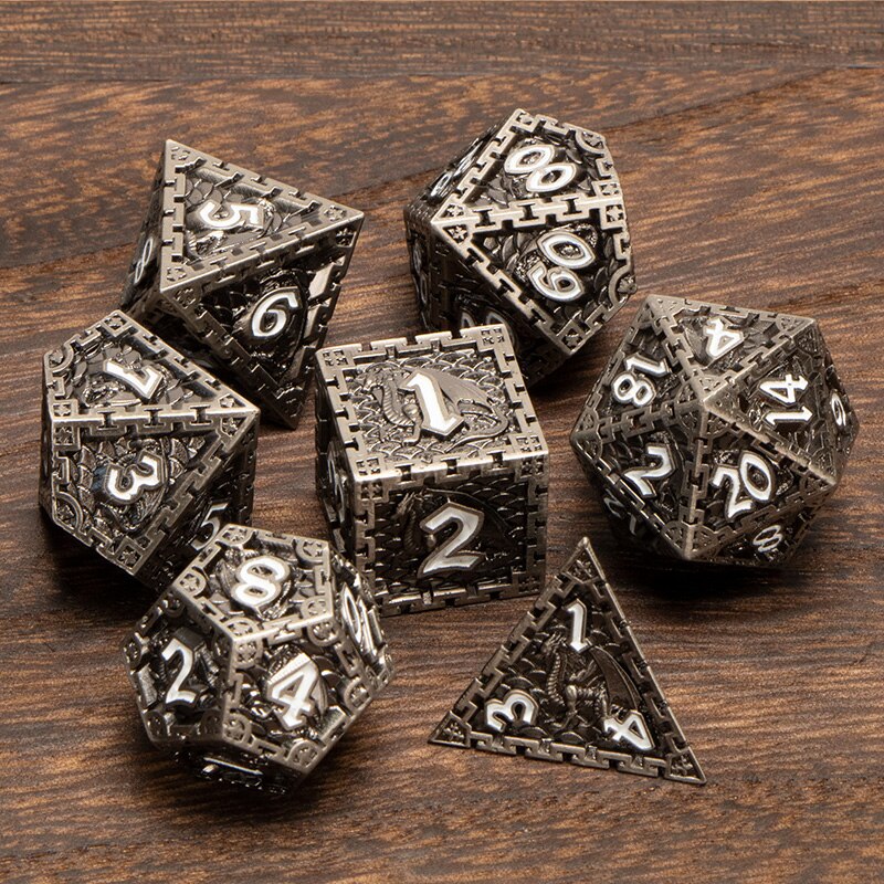Set di dadi Dnd arcobaleno nero 7 pezzi RPG D &amp; D D + D dadi in metallo poliedrico prigione e drago D20 D12 D10 D % D8 D6 D4 gioco di ruolo