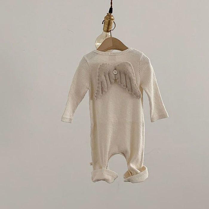 Herfst baby jongens romper baby engelenvleugel kruipkleding baby katoenen lange mouw jumpsuit peuter meisje romper: Beige / 6m