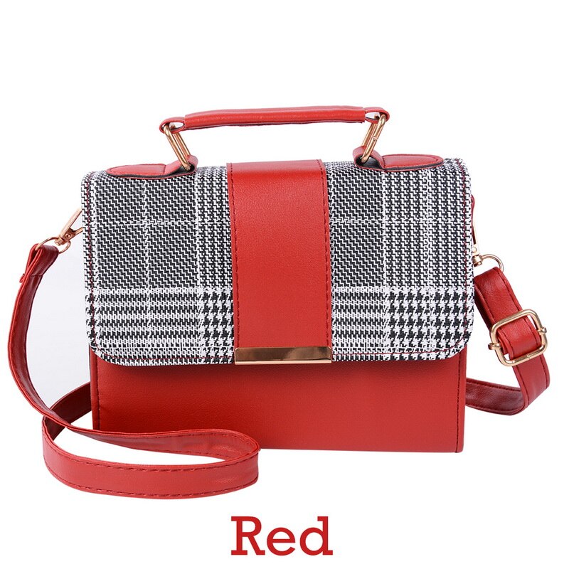 Mode Meisje Schoudertas Vrouwen Tas Lederen Crossbody Tassen Portemonnee Decoratieve Tas Dames Portemonnee Messenger: red and grid