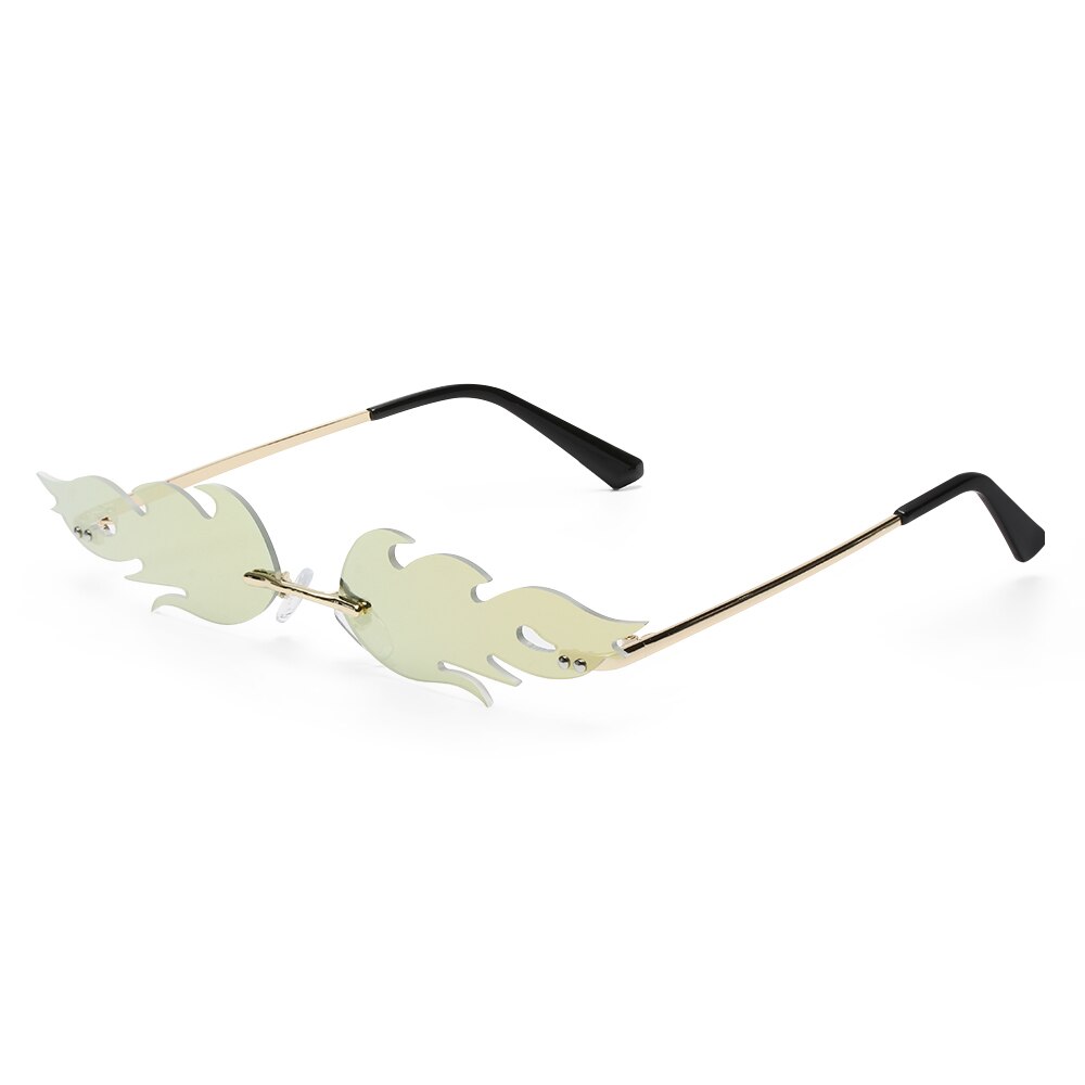 Zonnebril streetwear vleermuisvorm zonnebril dames randloos true film lens  uv400 heren retro vuur vlam: 03