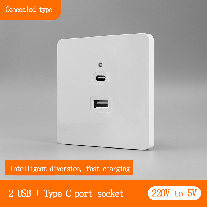 Panel de carga USB tipo c de 2/3/4 puertos montado en superficie, enchufe USB de 220v a 5v, panel integrado oculto en pared, 86 tipos: Tipo 17