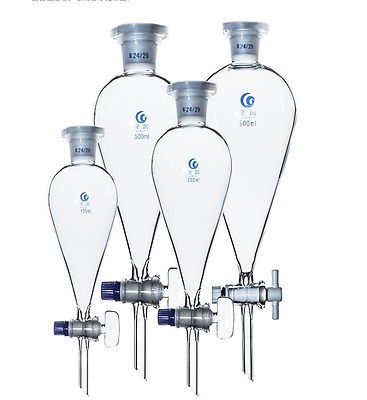 Embudo separatorio en forma de pera de vidrio para laboratorio químico, junta con tapón de PTFE, suministros experimentales, 125ml, 19/26