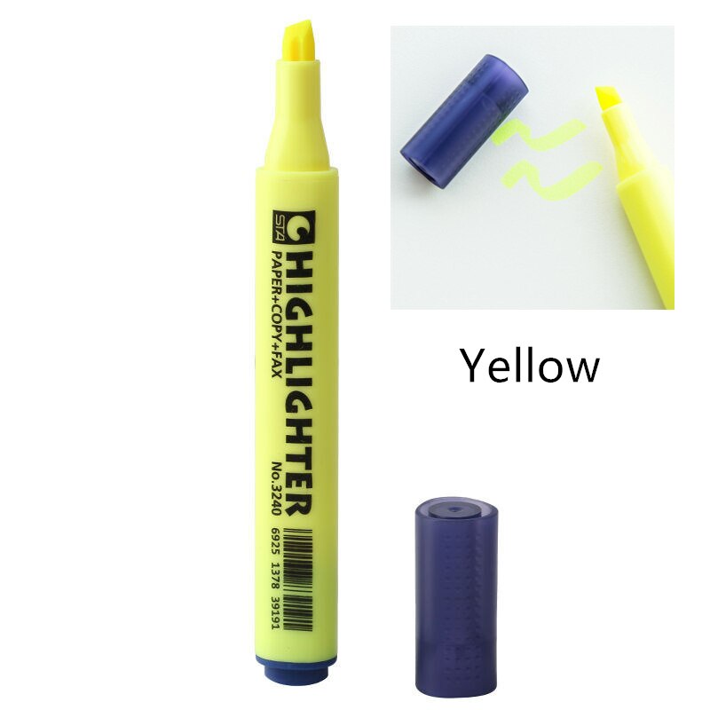 Sta fluorescerende overstregningspenn strålende farve behagelig trekantet tønde markør til papir kopi fax kontor skole  a6220: Gul