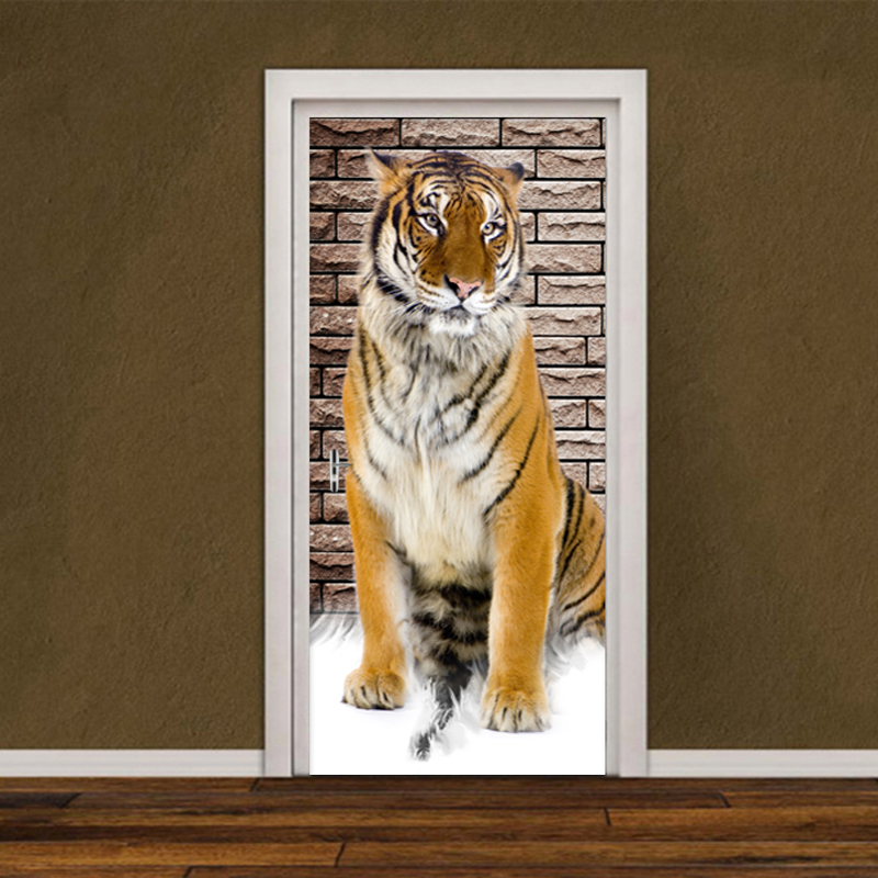 3d stereo tiger dörr klistermärke modern djur tapet barn sovrum vardagsrum heminredning dörr dekaler pvc självhäftande
