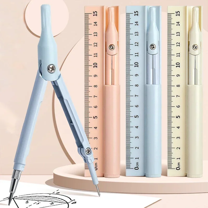 3-in-1 kompas geometrieset met liniaal potlood Kawaii multifunctionele tekening kompas wiskunde geometrie tool kantoor schoolbenodigdheden