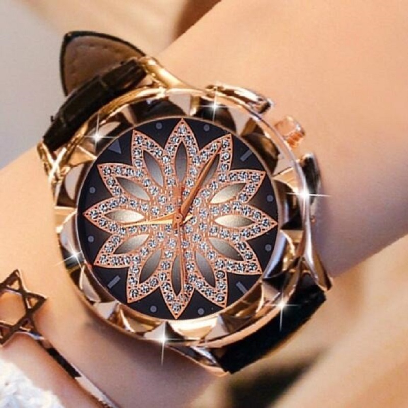 Strass Horloges Dames Horloge Lederen Grote Wijzerplaat Armband Horloge Vrouwen Horloge Crystal Relogio Feminino reloj mujer Klok