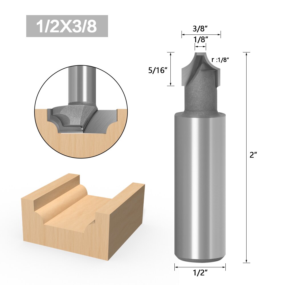 1PC 1/2&quot; 12mm Shank 1&quot; Radius Flat Bottom Bit Horizontal Crown Router Bit door knife Woodworking cutter: 12.7X9.52