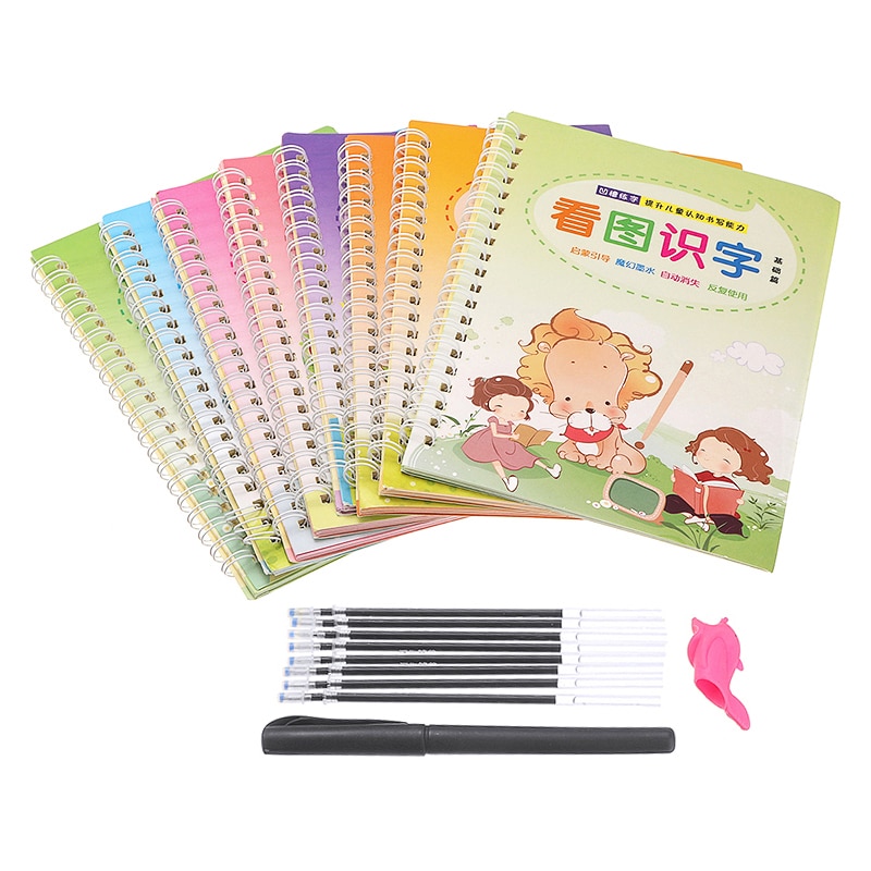 8PCS Magic Writing Paste Children's Kindergarten Groove Textbook Writing Board Multi-style Writing Calligraphy Practice Book