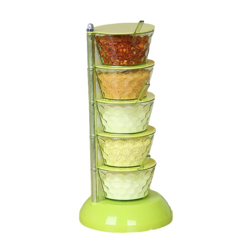 Accessoires de cuisine tournant 5 niveaux cuisine sucre sel poivre épices support assaisonnement boîte de rangement Pot pour Condiment Pot à épices: C 5 Tier