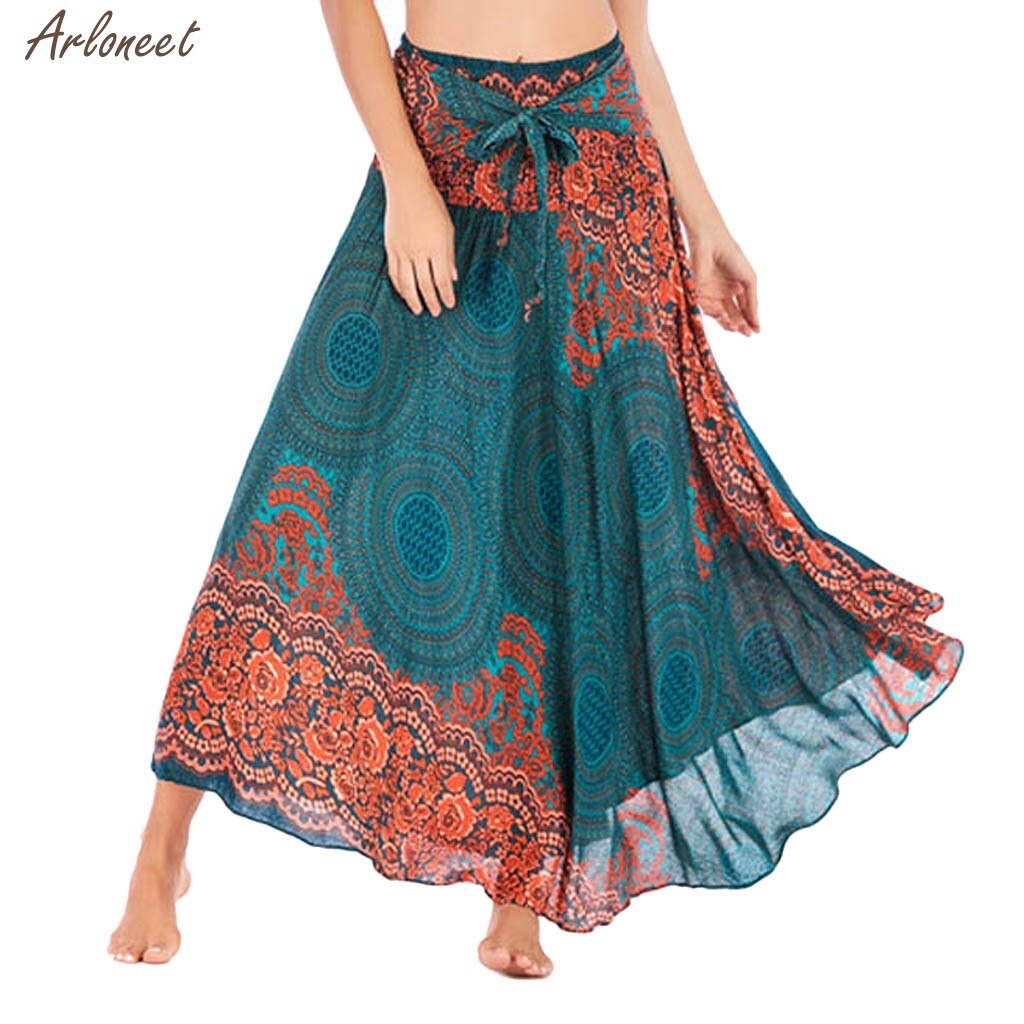 Vrouwen Lange Hippie Bohemian Gypsy Boho Bloemen Elastische Taille Bloemen Halter Rok Vrouwen Casual Rok Kleding Mode Zomer: Green 01