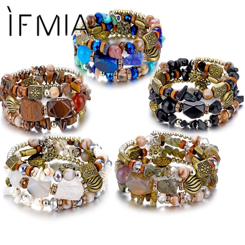 Ifmia Boho Multilayer Resin Stone Armband & Bangles Vrouw Vintage Lange Manchet Armbanden Voor Vrouwen Pulseras Etnische Sieraden