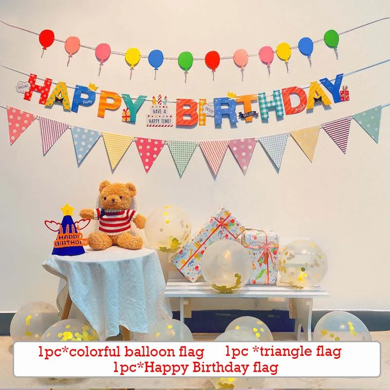 Grattis på födelsedagen banner set färgglatt papper hängande flagga födelsedagstema festdekorationer pojkar flickor babyshowerdekor foto rekvisita: Fluorescensgul