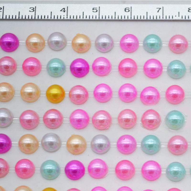 1Sheet 6mm Half-round Pearl Beads Self-Adhesive Rhinestone Crystal Acrylic Stickers DIY Multicolor Decals Scrapbook Stickers Gem