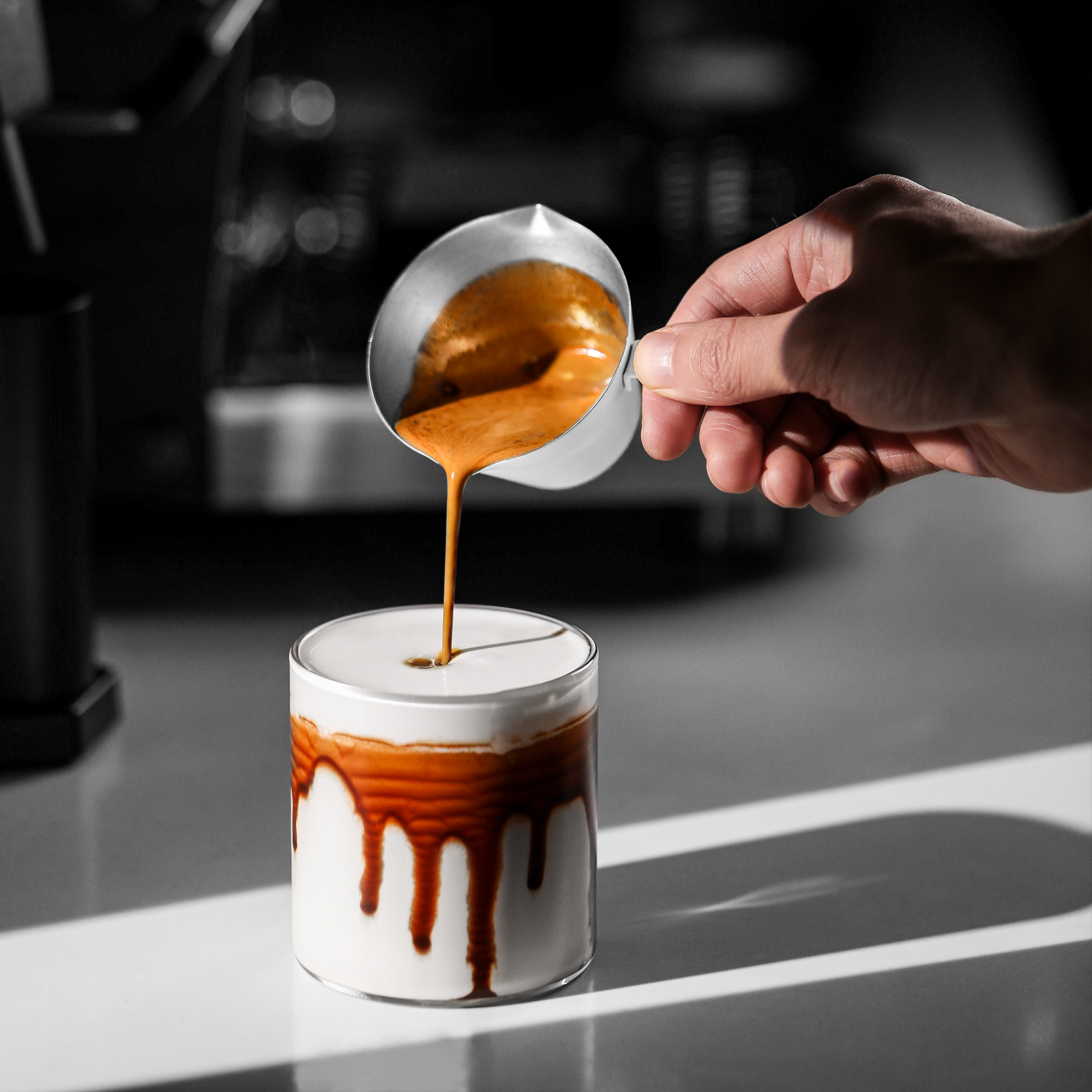 MHW-3BOMBER Espresso maatbeker met handvat Roestvrij staal Coffee Shot Koffie Gietbeker Thuis Keuken Meetaccessoires