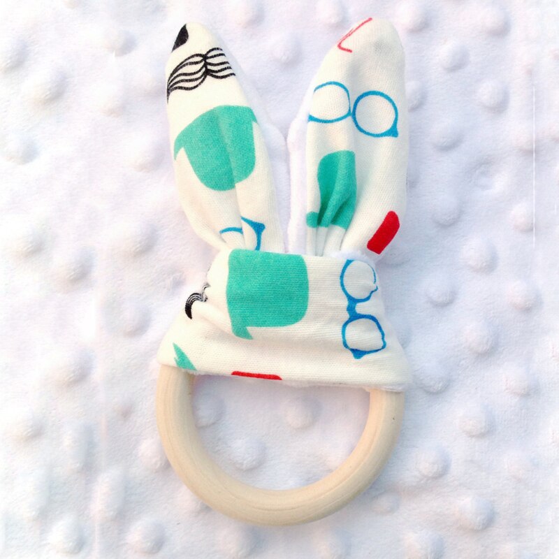 Baby Teether Wooden Ring Baby Molars Dental Exercise Toy Hand Rattle Multiple Styles To Choose Simple Safe Teether: Moustache