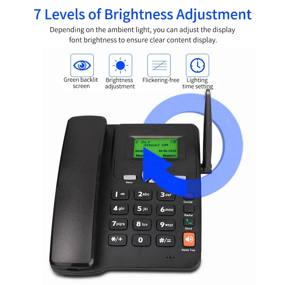 Cordless Desktop Telephone SIM Card 2G Fixed Wireless Phone with Antenna Radio Alarm Clock Funtion for House Home Call Phone