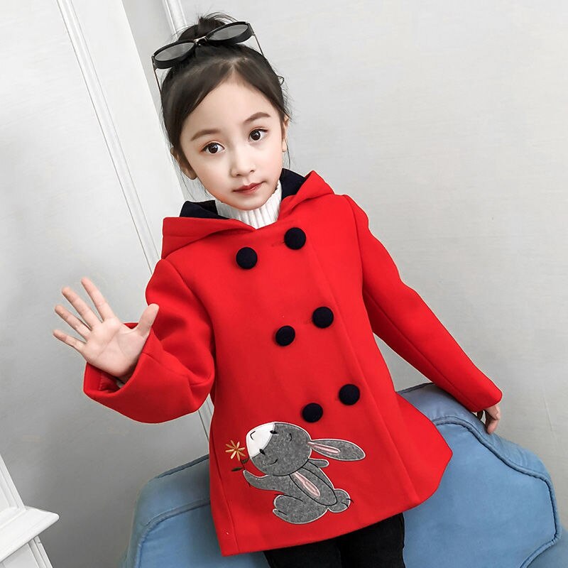 Meisjes wollen jas herfst en winterkleding meisjes lange kinder casual herfst en winter wollen bovenkleding
