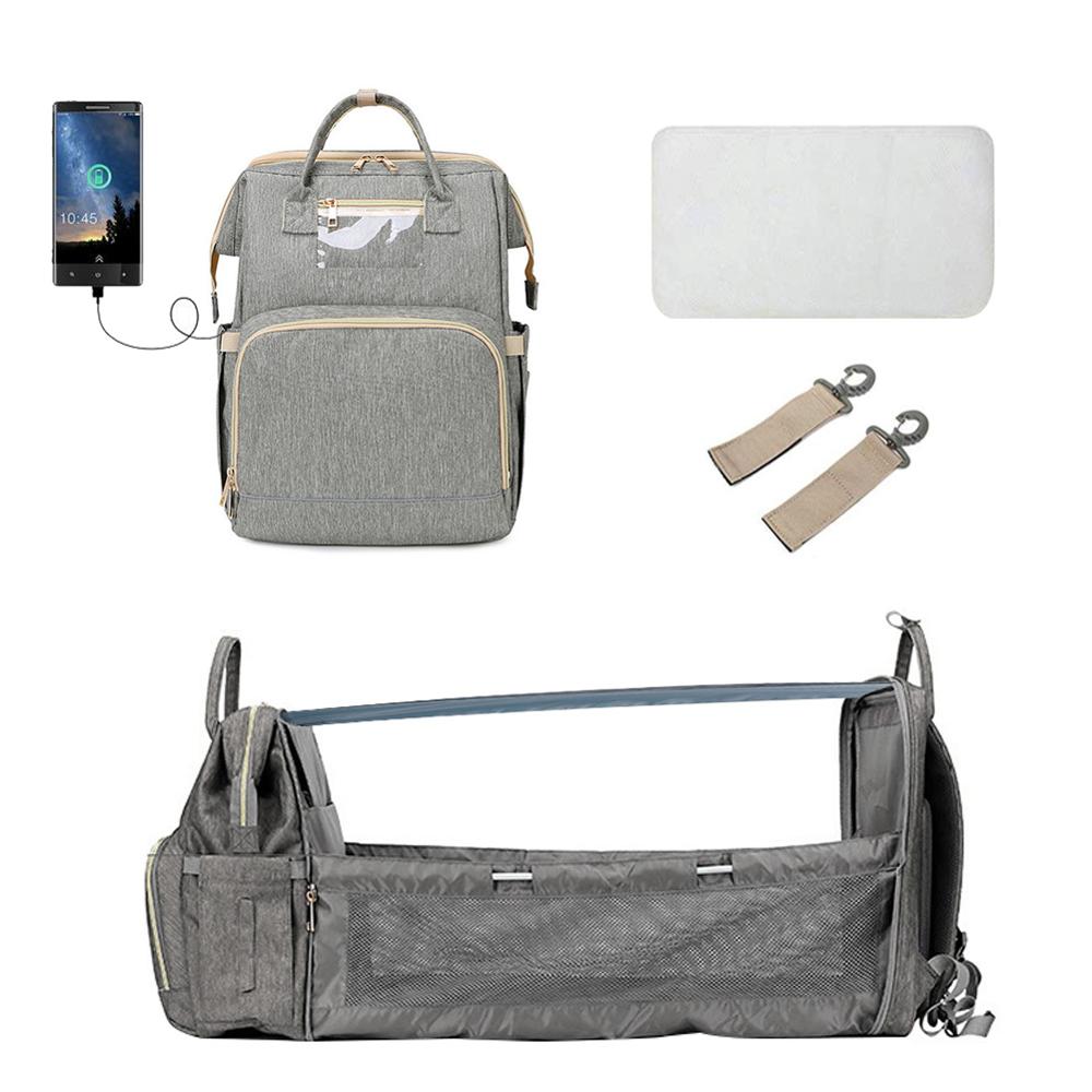 Baby Luiertas Rugzak Bed Wieg Baby Slaapzak Voor Reizen Bed Luier Pad Wandelwagen Organizer In Voorraad: Gray with USB