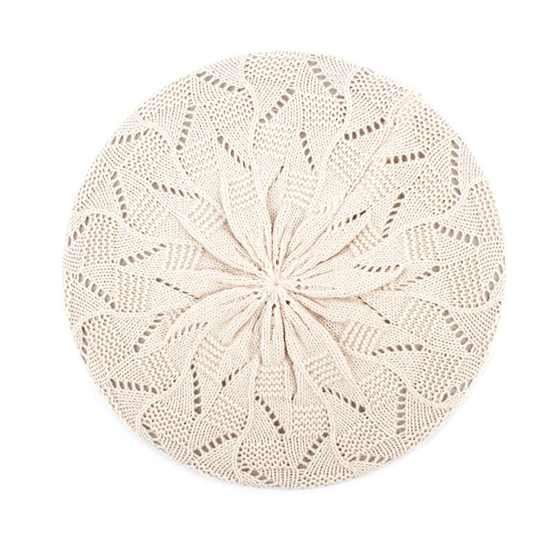 Geebro-boina de punto de Color liso para mujer, gorro de artista francés, boina informal de primavera, boinas acrílicas finas: Beige