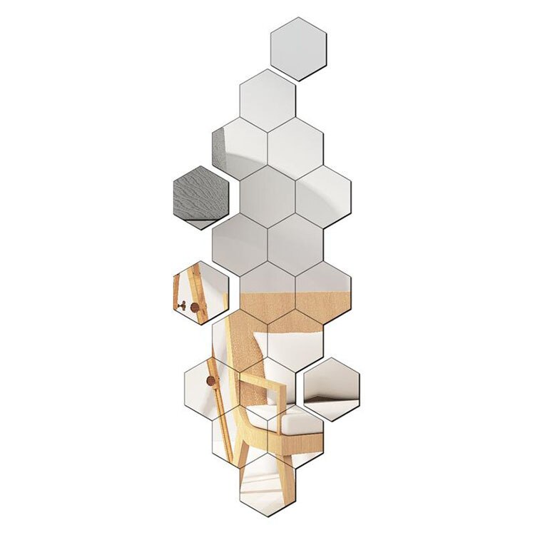 Paquet multi-pièces Hexagonal nid d'abeille miroir acrylique décoration murale accessoires de décoration pour salon papier peint: Silver / 80X70X40MM