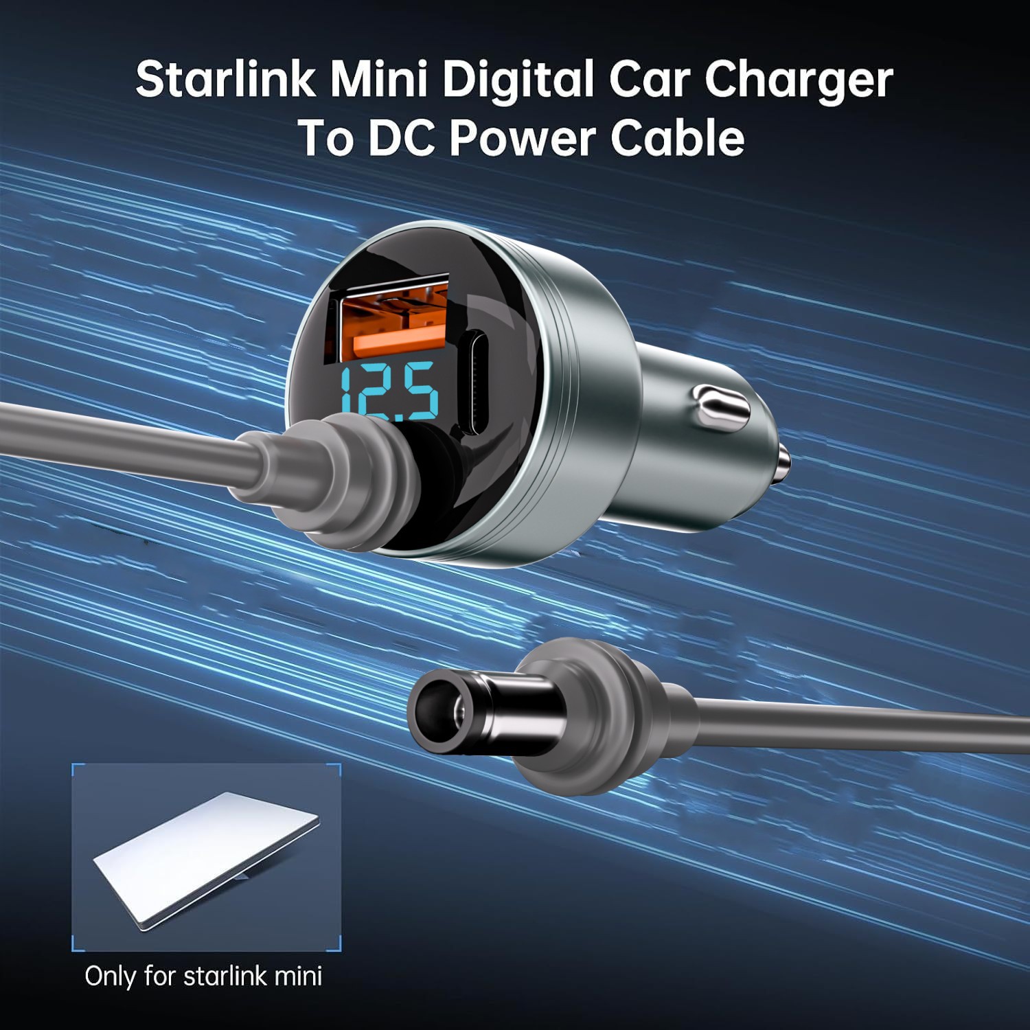 Starlink mini carregador de carro digital carregador de bordo com dc 5521 USB-C qc 3.0 3 portas suporte pd carga rápida com cabo dc 16awg