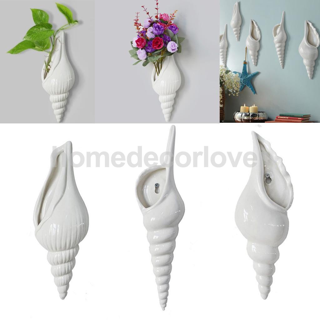 3D Decorative Porcelain Vases Spiral Shell Wall Flower Vase Hydroponics Plants Flower Holder Bottle, Wall Mounted